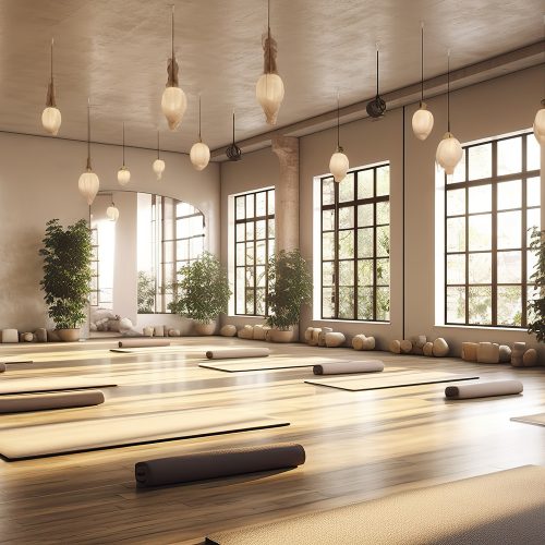 AI Generated. AI Generative. Fitness sport gym exercise yoga studio room place. Healthy lifestyle training. Graphic Art Illustration